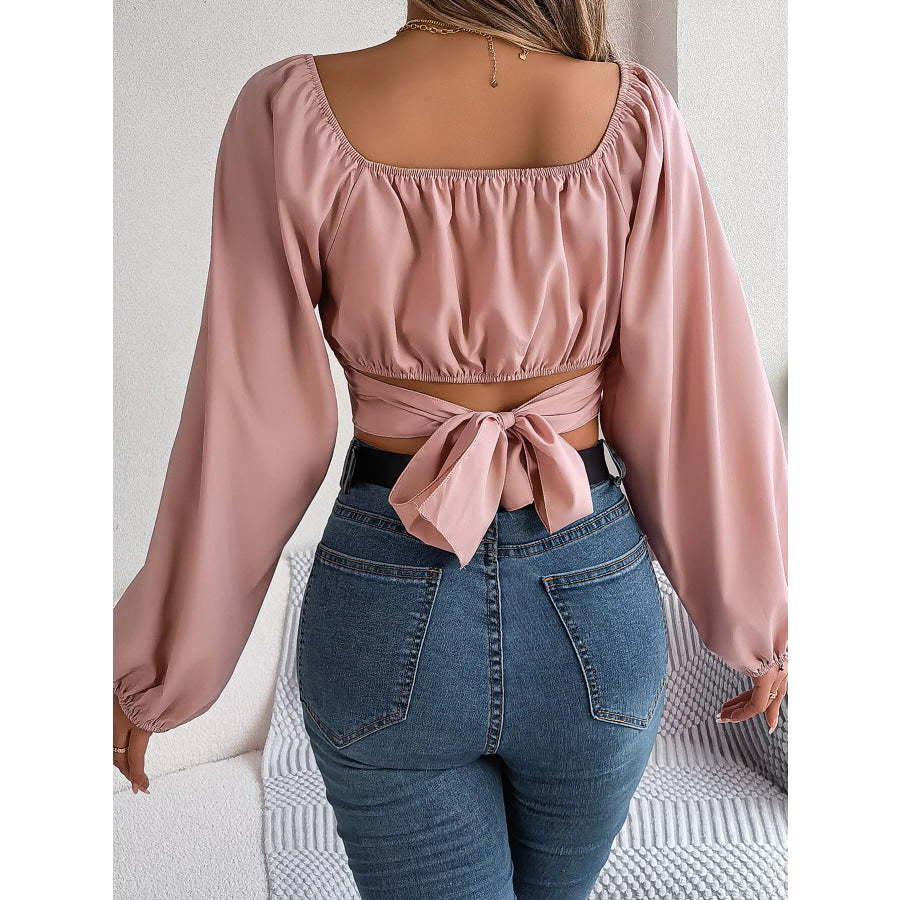 Elegant Ruched Long Sleeve Crop Blouse Apparel and Accessories