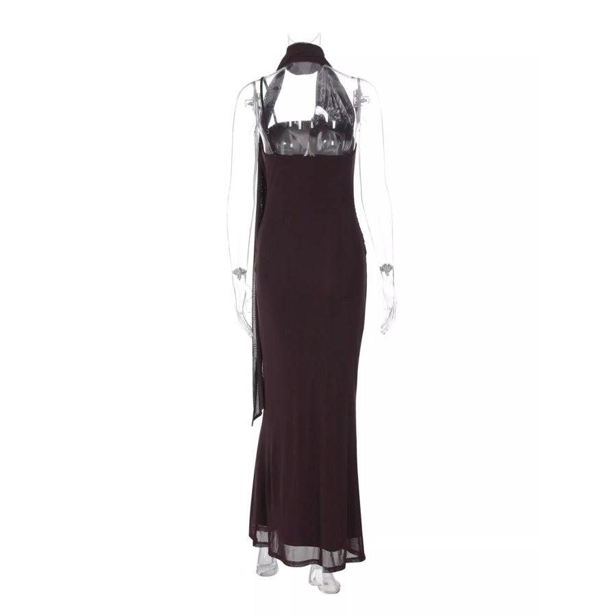 Elegant Ruched Maxi Dress with Scarf Apparel and Accessories