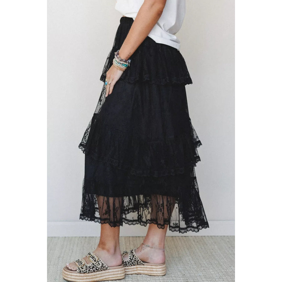 Elegant Ruffle Lace Tiered Skirt Apparel and Accessories