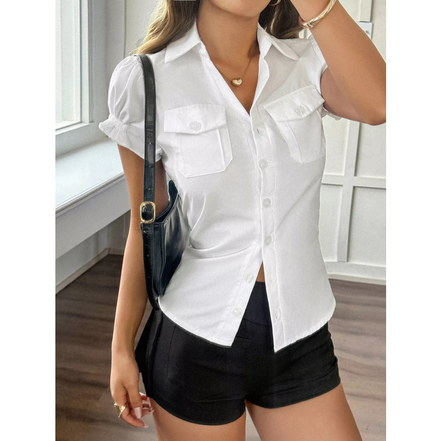 Elegant Ruffle Sleeve Button-Down Shirt Apparel and Accessories