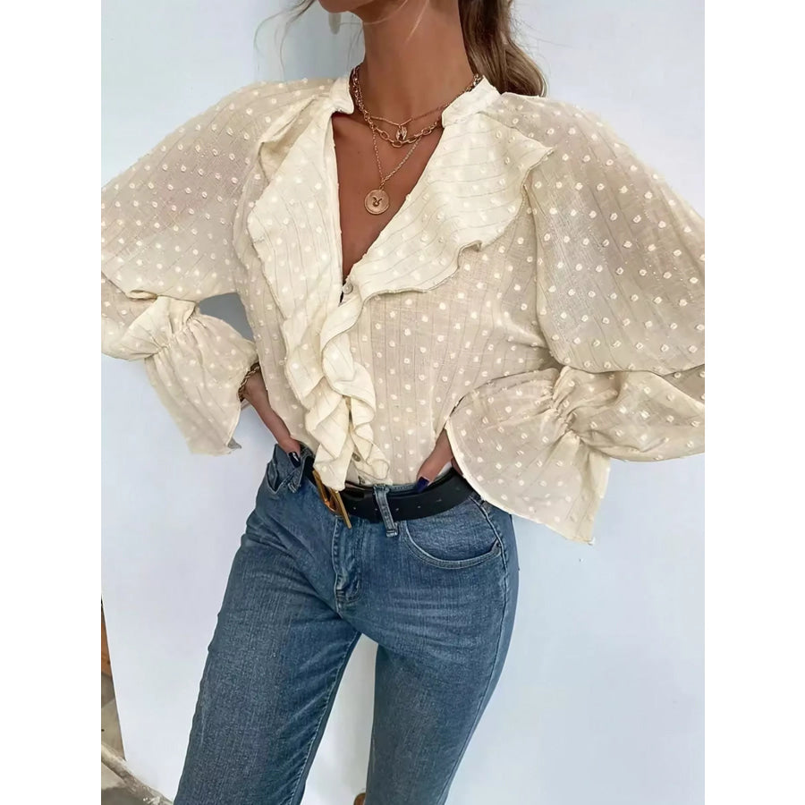 Elegant Ruffled Swiss Dot Blouse Apparel and Accessories
