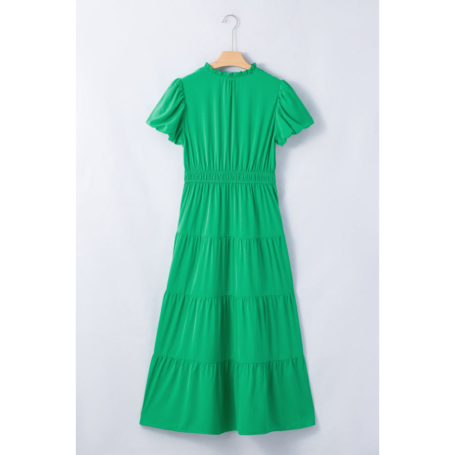 Elegant Ruffled Tiered Puff Sleeve Maxi Dress Apparel and Accessories