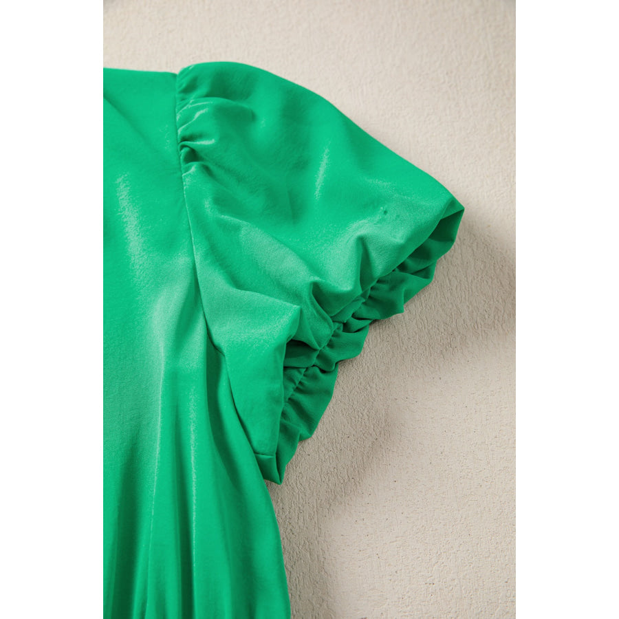 Elegant Ruffled Tiered Puff Sleeve Maxi Dress Apparel and Accessories