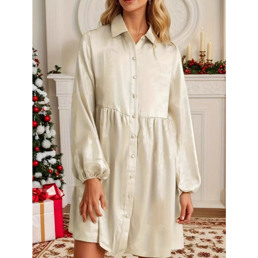 Elegant Satin Button-Down Shirt Dress Apparel and Accessories