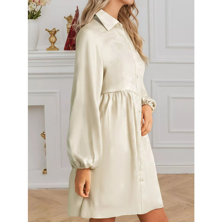 Elegant Satin Button-Down Shirt Dress Apparel and Accessories