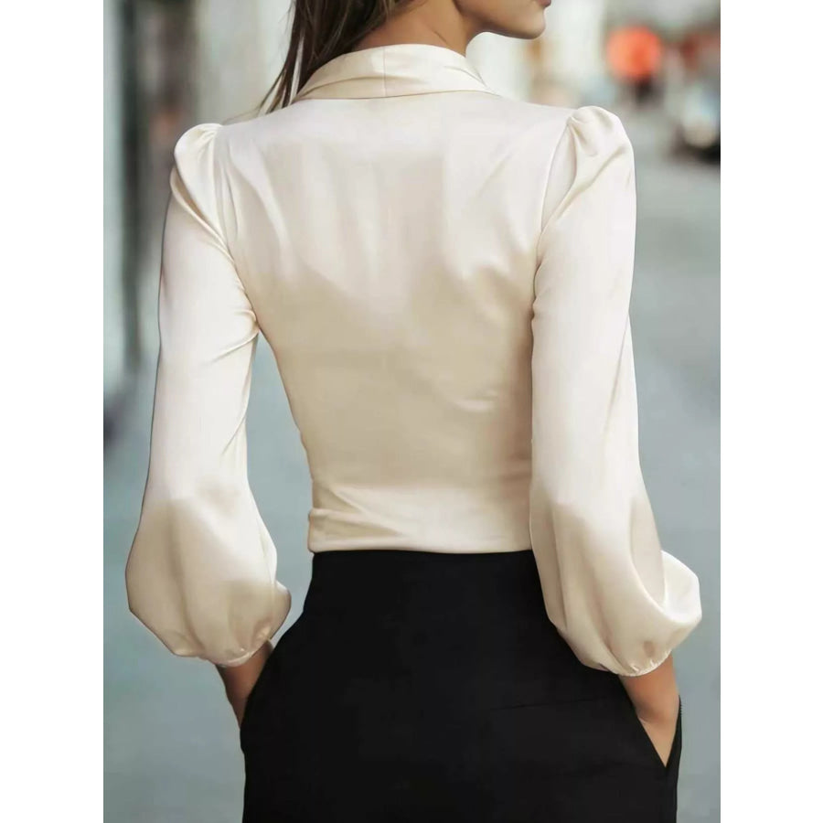 Elegant Satin Wrap Blouse with Bow Detail Apparel and Accessories