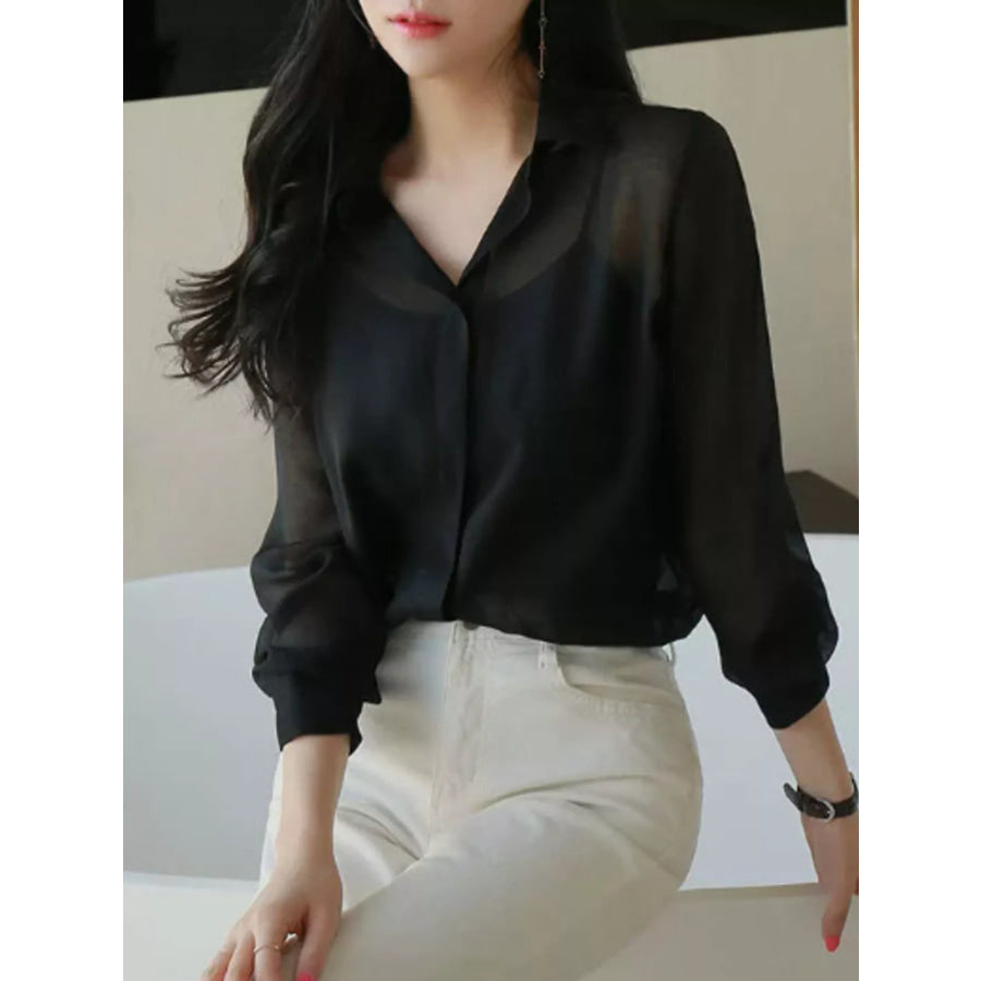 Elegant Sheer Long Sleeve Shirt Apparel and Accessories