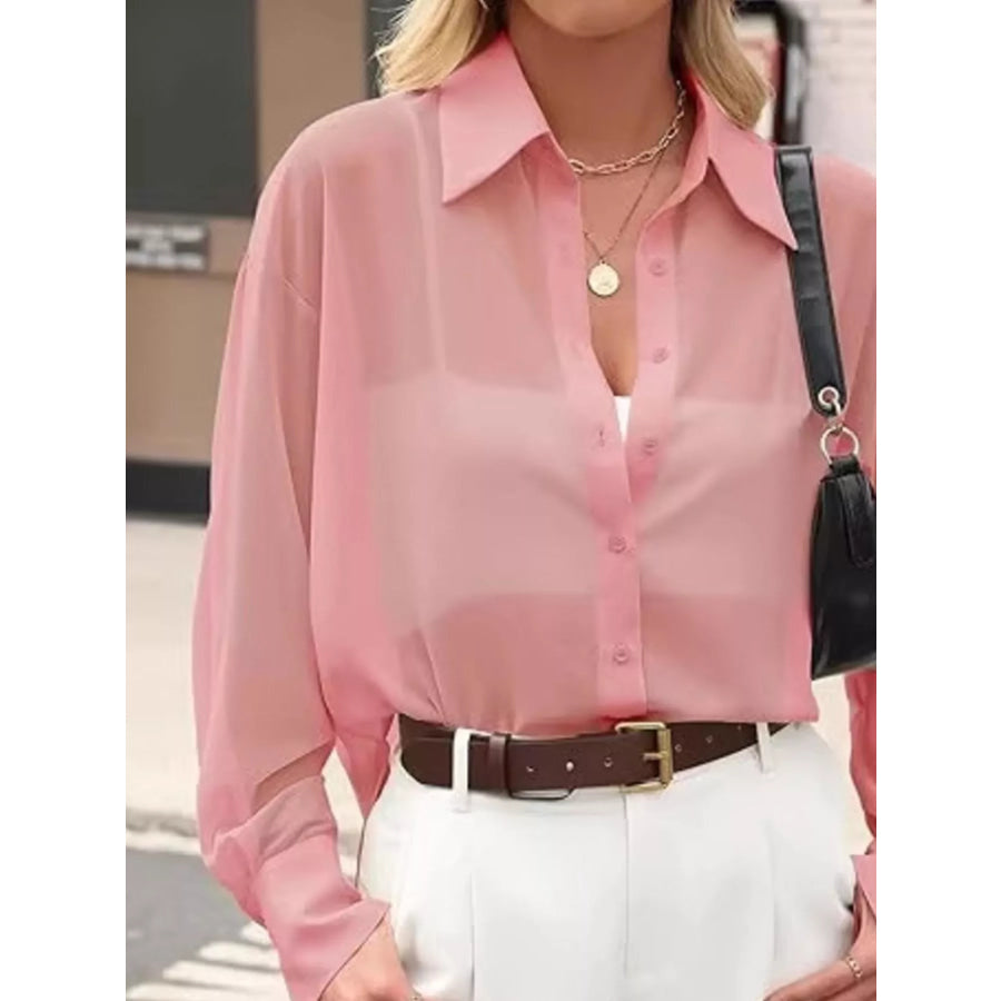 Elegant Sheer Long Sleeve Shirt Apparel and Accessories