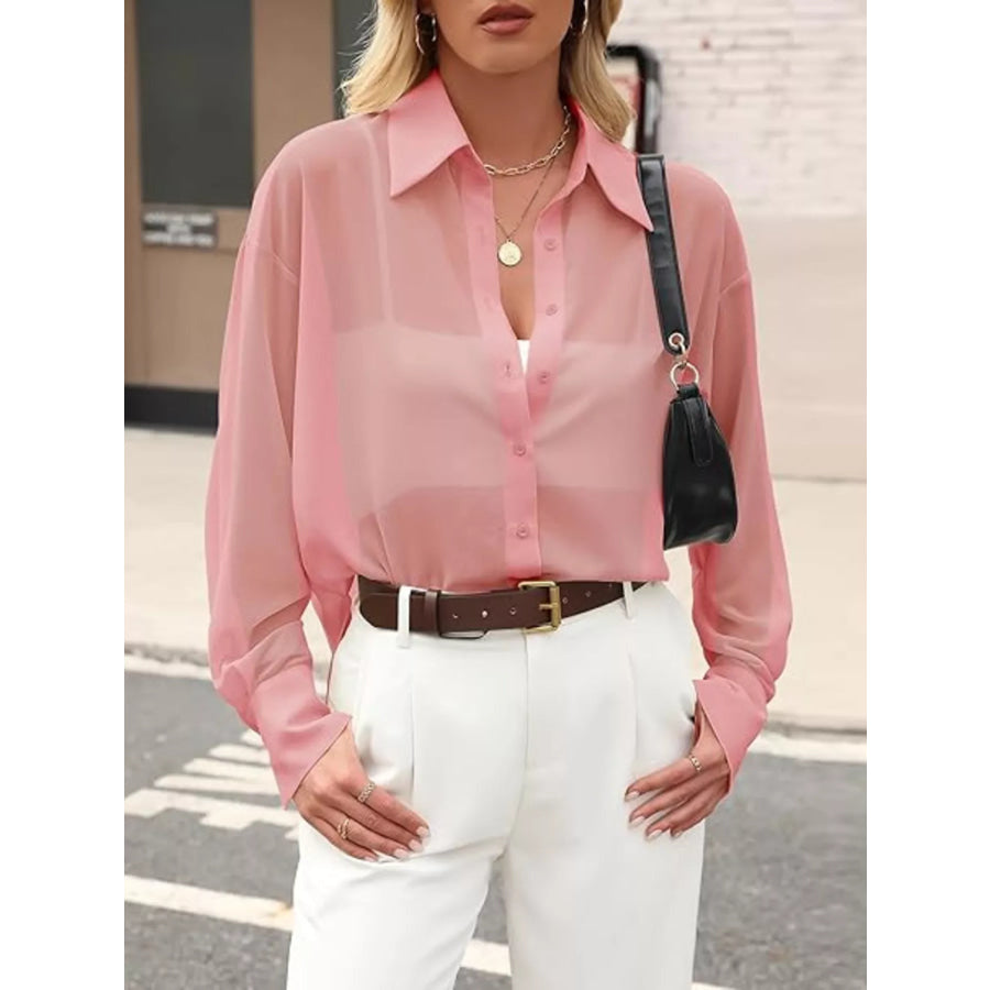 Elegant Sheer Long Sleeve Shirt Black / S Apparel and Accessories