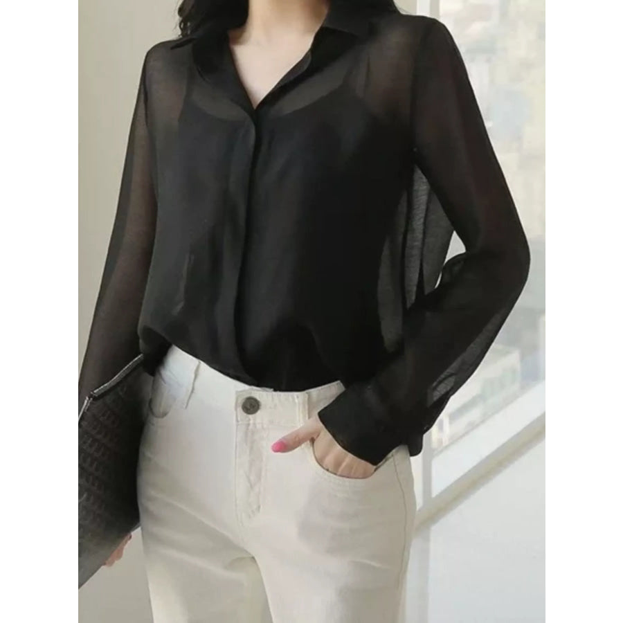 Elegant Sheer Long Sleeve Shirt Pink / S Apparel and Accessories