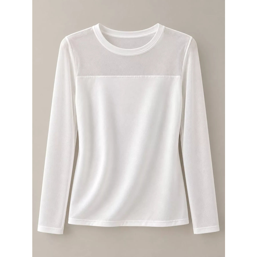 Elegant Sheer Mesh Patchwork Long Sleeve T-Shirt Apparel and Accessories