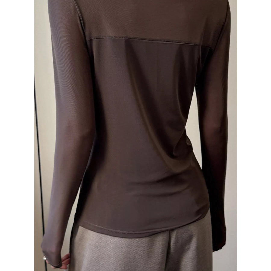 Elegant Sheer Mesh Patchwork Long Sleeve T-Shirt Apparel and Accessories
