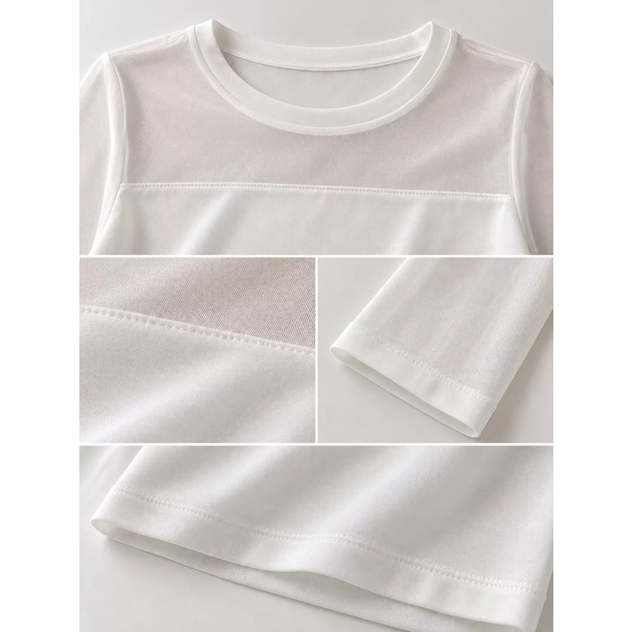 Elegant Sheer Mesh Patchwork Long Sleeve T-Shirt Apparel and Accessories