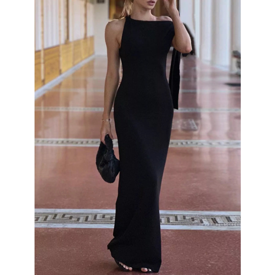 Elegant Sleeveless Tie-Shoulder Maxi Dress Black / XS Apparel and Accessories