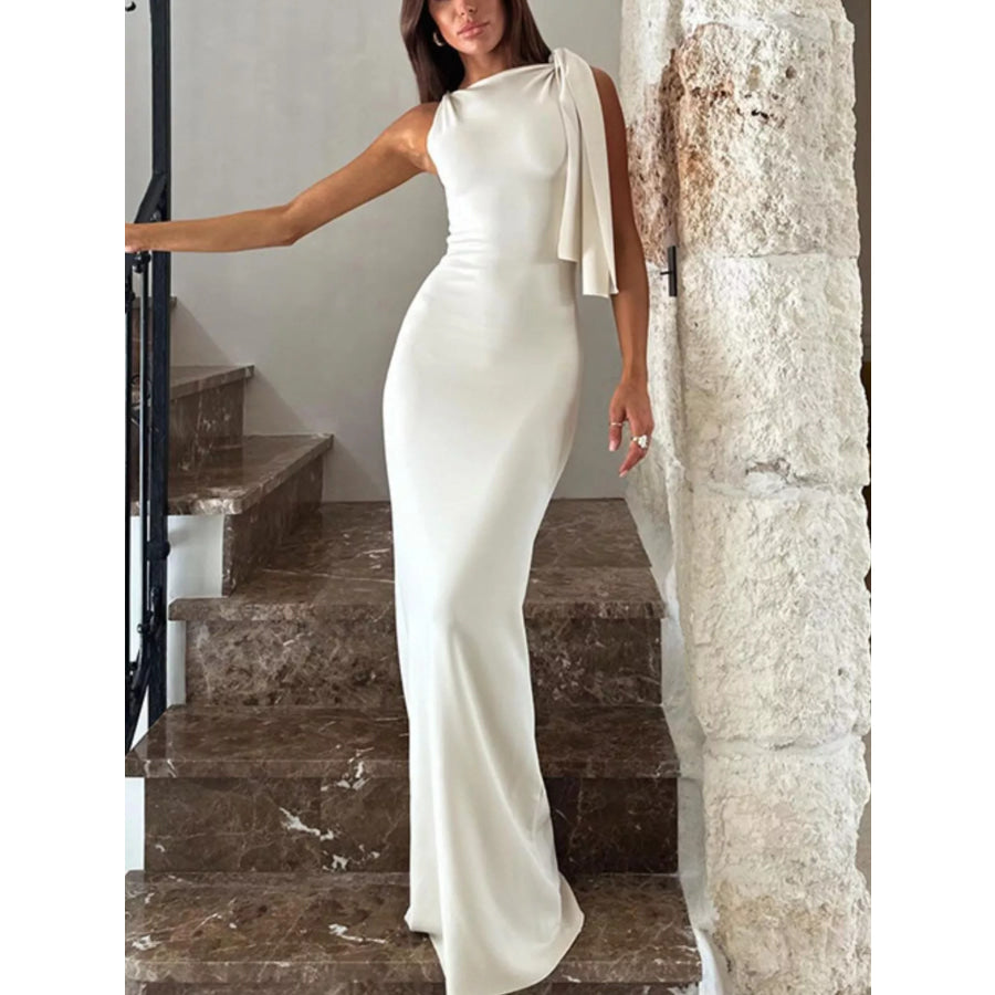 Elegant Sleeveless Tie-Shoulder Maxi Dress Ivory / XS Apparel and Accessories