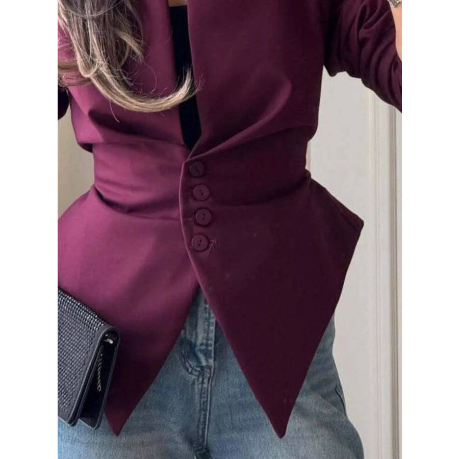 Elegant Slim-Fit Blazer with Asymmetric Hem and Button Detail Apparel Accessories