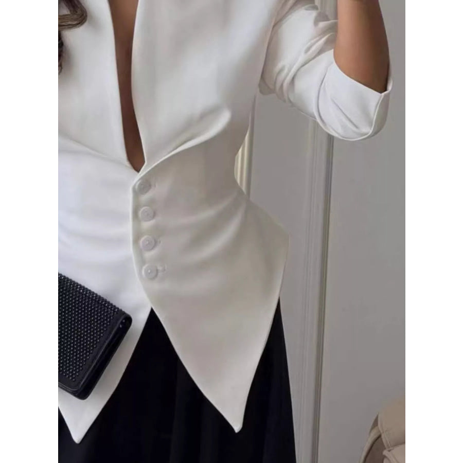 Elegant Slim-Fit Blazer with Asymmetric Hem and Button Detail Apparel Accessories
