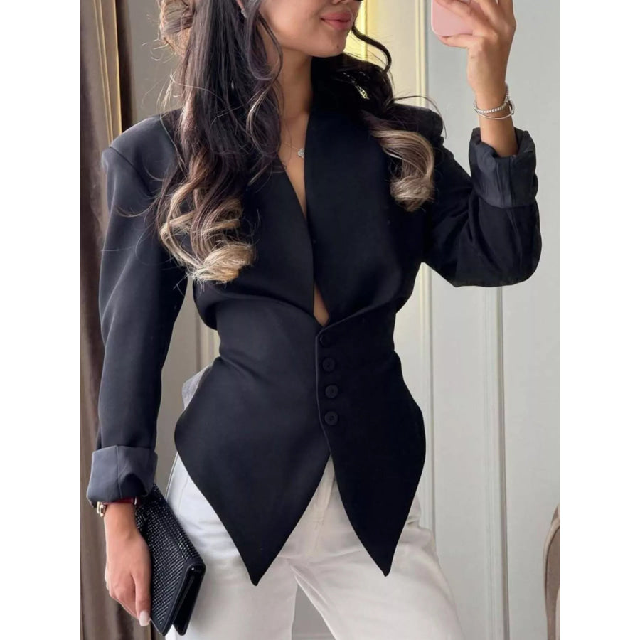 Elegant Slim-Fit Blazer with Asymmetric Hem and Button Detail Black / S Apparel Accessories