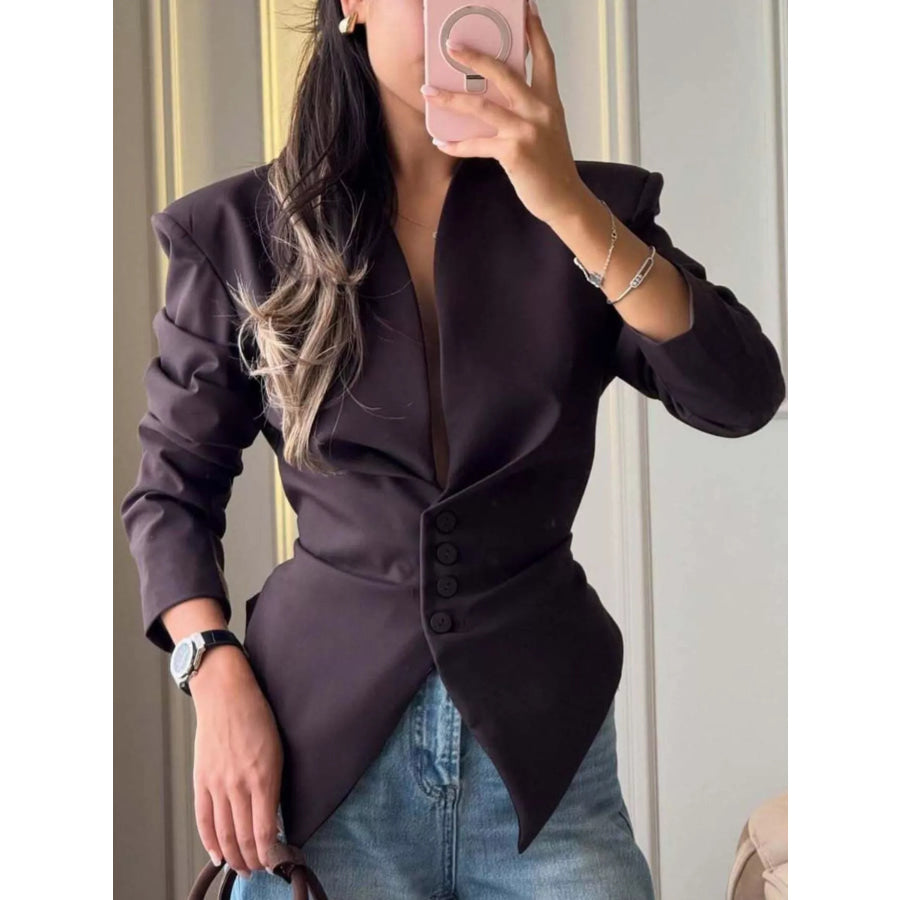 Elegant Slim-Fit Blazer with Asymmetric Hem and Button Detail Chocolate / S Apparel Accessories