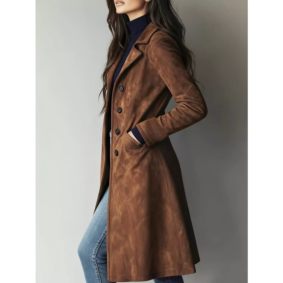 Elegant Slim-Fit Button Up Longline Coat Apparel and Accessories