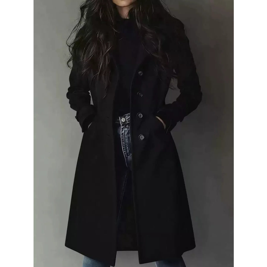 Elegant Slim-Fit Button Up Longline Coat Black / S Apparel and Accessories