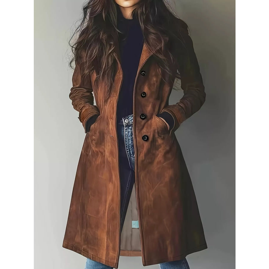 Elegant Slim-Fit Button Up Longline Coat Coffee / S Apparel and Accessories