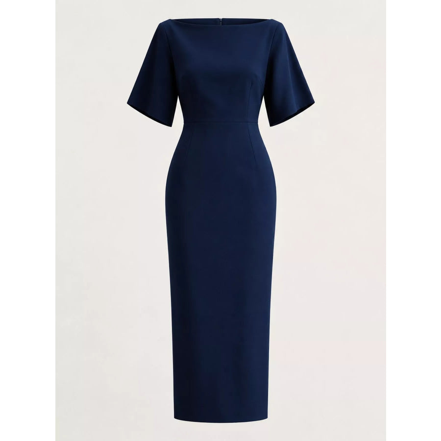 Elegant Slit Back Half Sleeve Midi Dress Apparel and Accessories