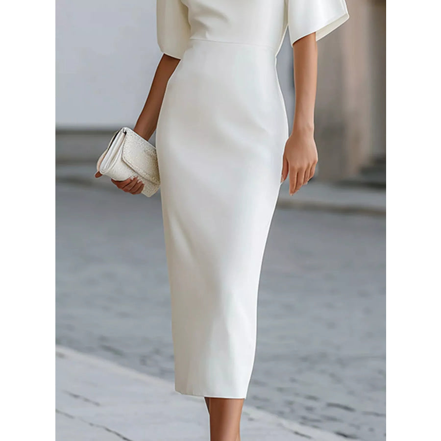 Elegant Slit Back Half Sleeve Midi Dress Apparel and Accessories
