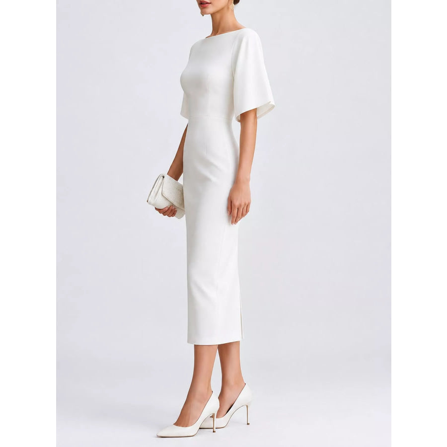 Elegant Slit Back Half Sleeve Midi Dress Apparel and Accessories