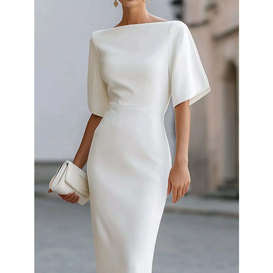 Elegant Slit Back Half Sleeve Midi Dress Apparel and Accessories