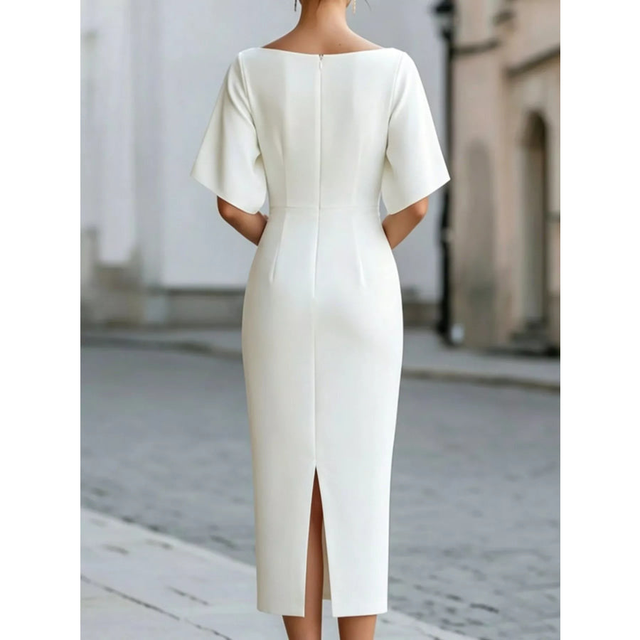 Elegant Slit Back Half Sleeve Midi Dress Apparel and Accessories