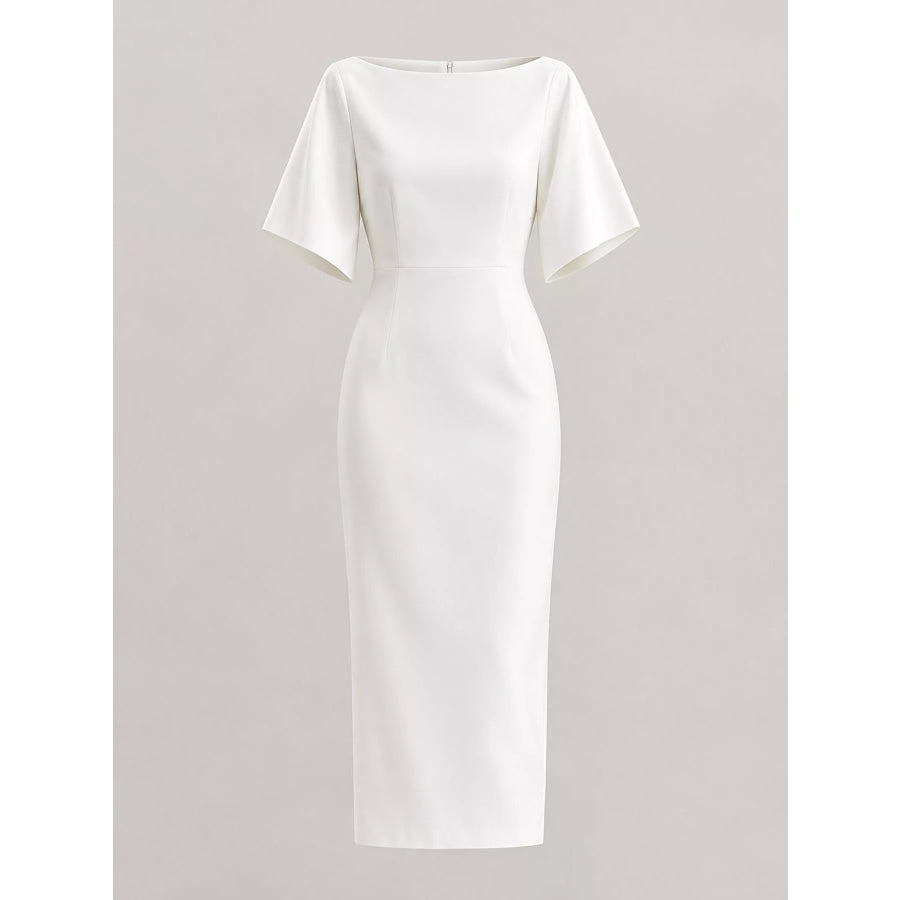 Elegant Slit Back Half Sleeve Midi Dress Apparel and Accessories