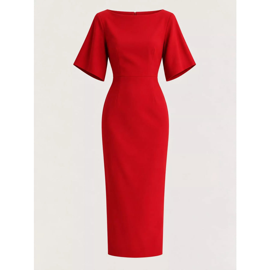 Elegant Slit Back Half Sleeve Midi Dress Apparel and Accessories
