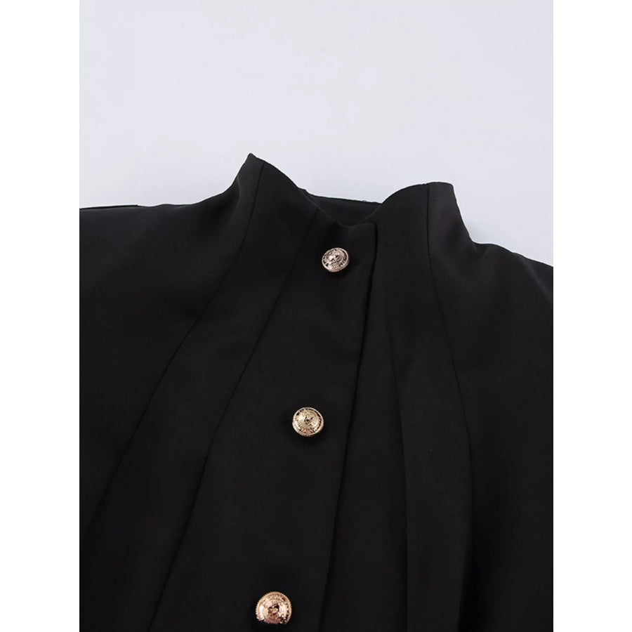 Elegant Stand Collar Blazer and Mini Skirt Set Apparel and Accessories