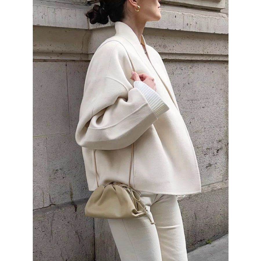 Elegant Stand Collar Open Front Outerwear Apparel and Accessories