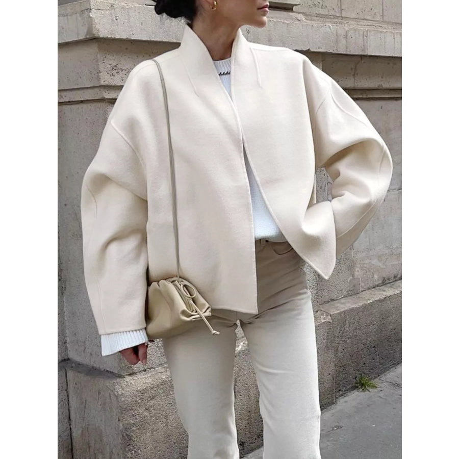 Elegant Stand Collar Open Front Outerwear Apparel and Accessories