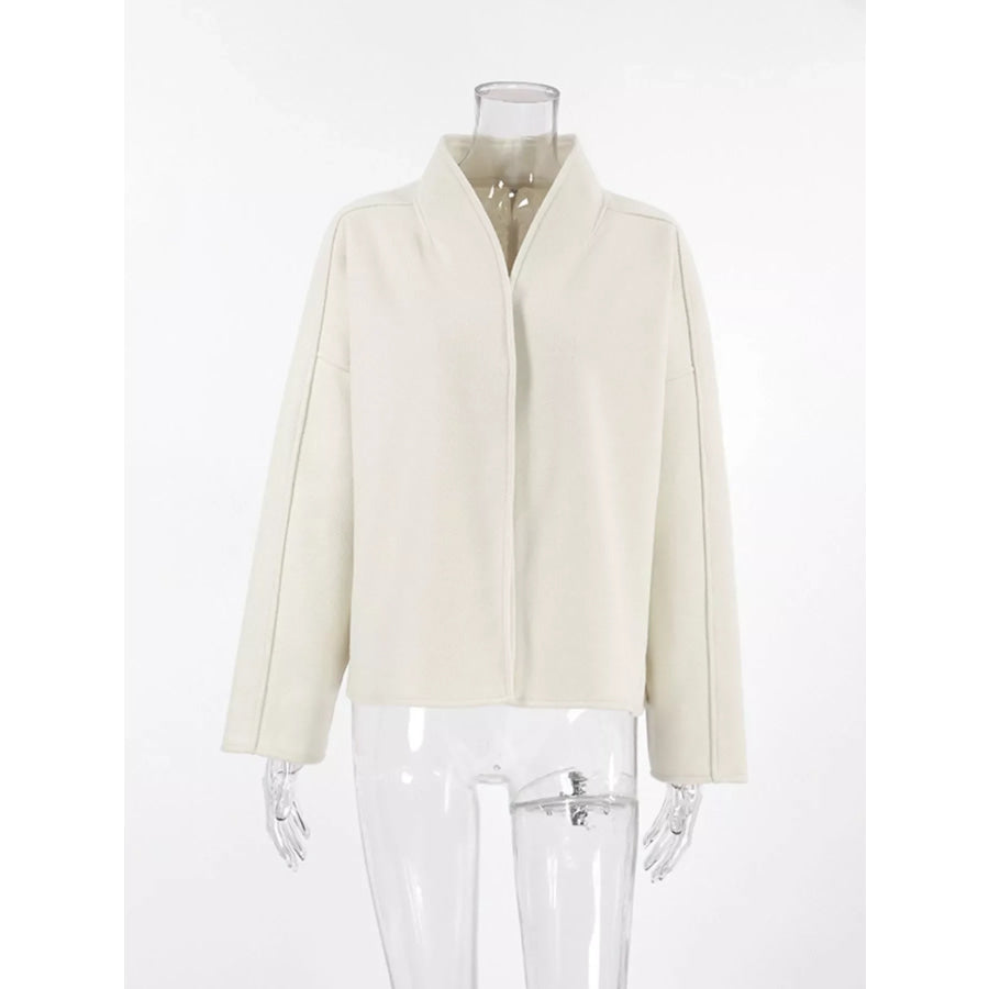 Elegant Stand Collar Open Front Outerwear Apparel and Accessories