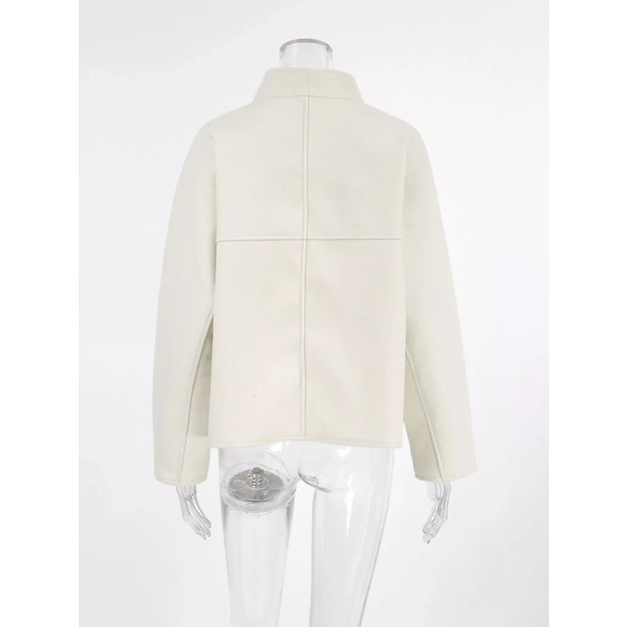 Elegant Stand Collar Open Front Outerwear Apparel and Accessories
