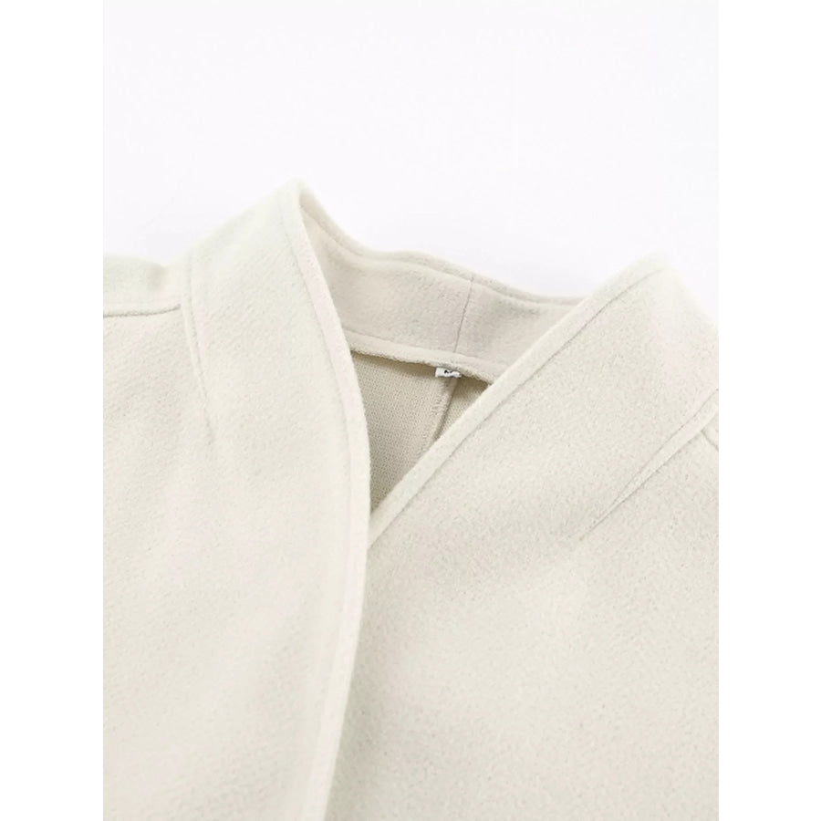 Elegant Stand Collar Open Front Outerwear Apparel and Accessories