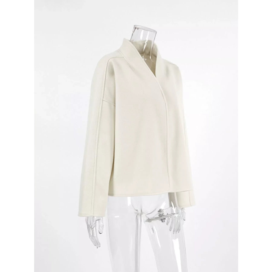 Elegant Stand Collar Open Front Outerwear Apparel and Accessories
