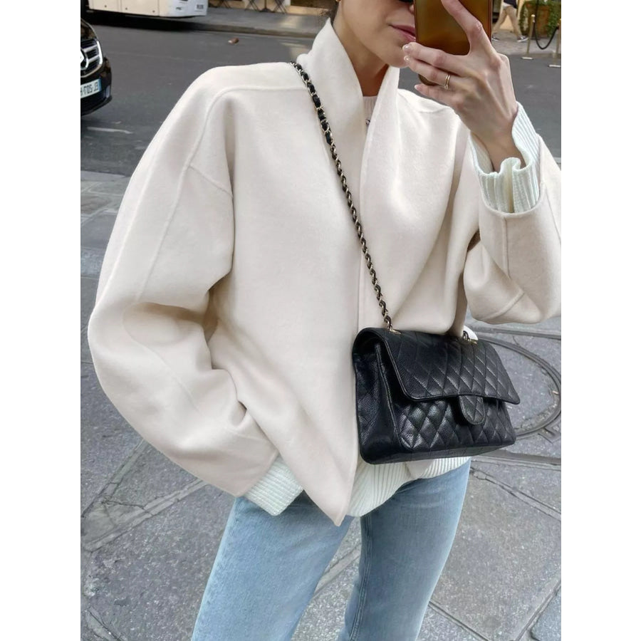 Elegant Stand Collar Open Front Outerwear White / S Apparel and Accessories