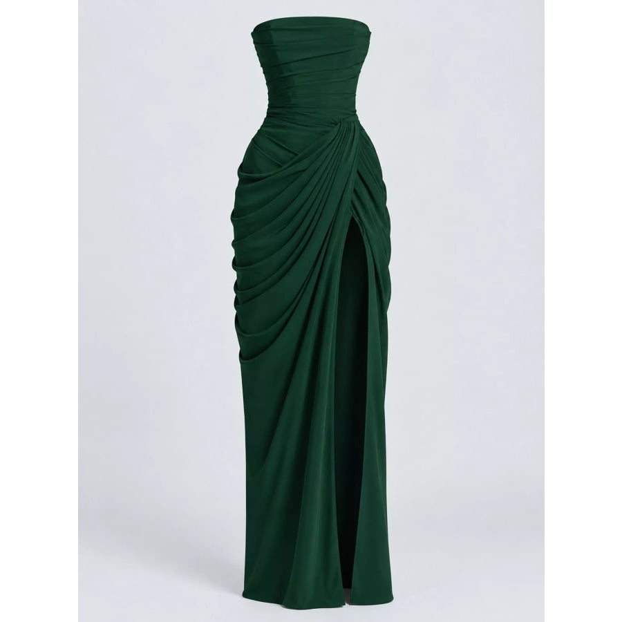 Elegant Strapless Ruched High-Slit Evening Dress Apparel and Accessories