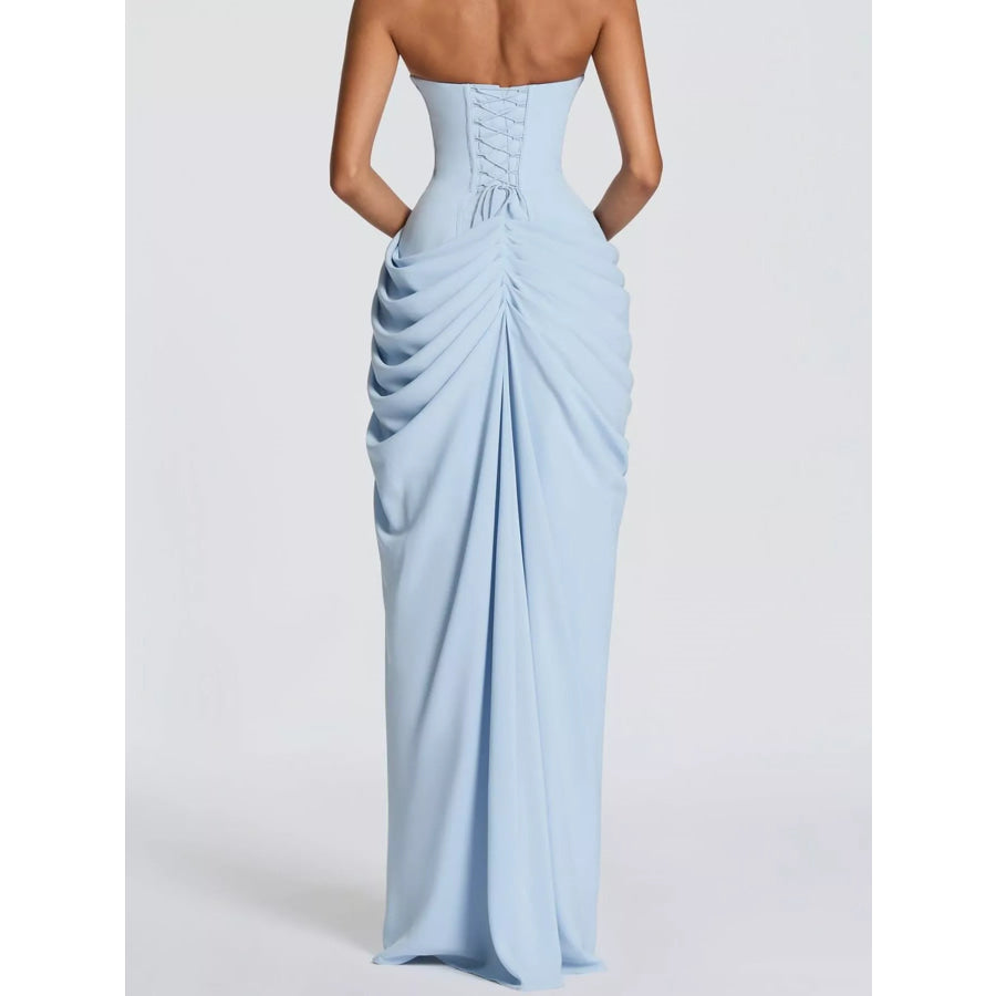 Elegant Strapless Ruched High-Slit Evening Dress Apparel and Accessories