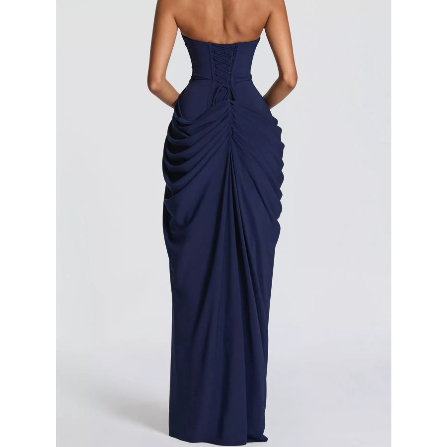 Elegant Strapless Ruched High-Slit Evening Dress Apparel and Accessories