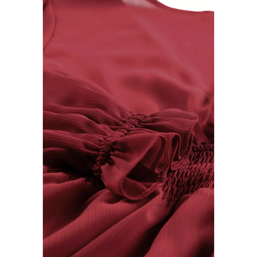 Elegant Tie-Front Ruffle Mini Dress with Smocked Wiast Apparel and Accessories
