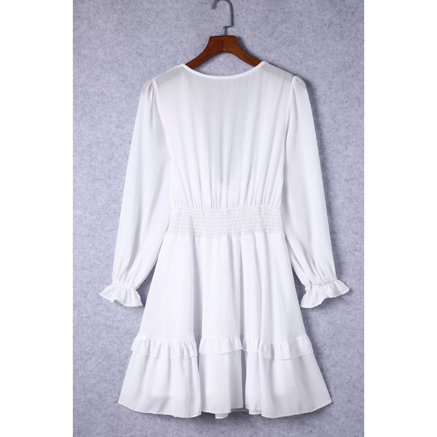 Elegant Tie-Front Ruffle Mini Dress with Smocked Wiast Apparel and Accessories
