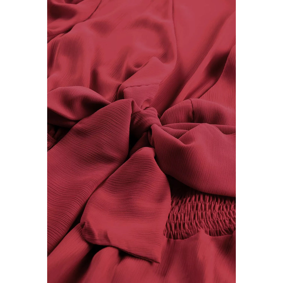 Elegant Tie-Front Ruffle Mini Dress with Smocked Wiast Apparel and Accessories
