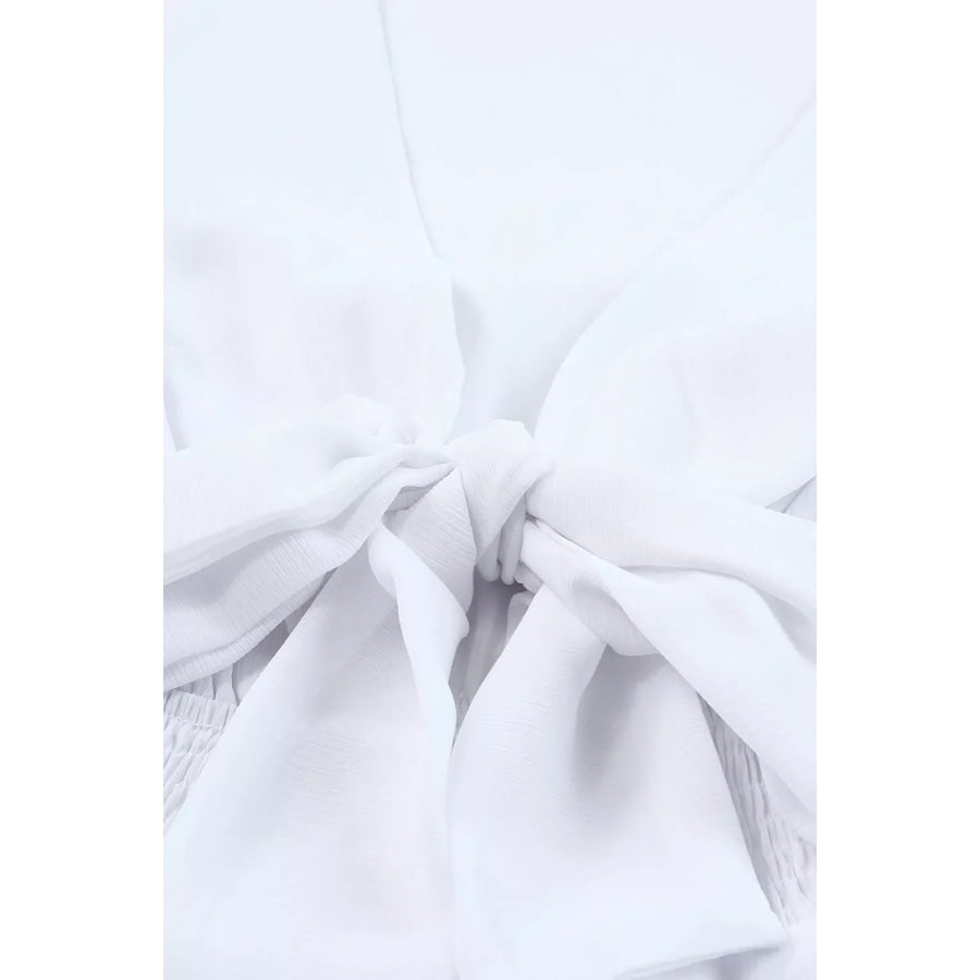 Elegant Tie-Front Ruffle Mini Dress with Smocked Wiast Apparel and Accessories