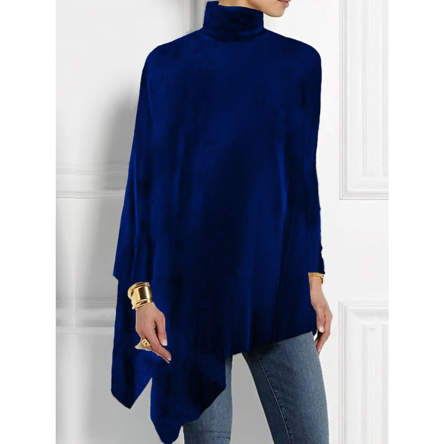 Elegant Turtleneck Asymmetric Hem Top Navy / S Apparel and Accessories