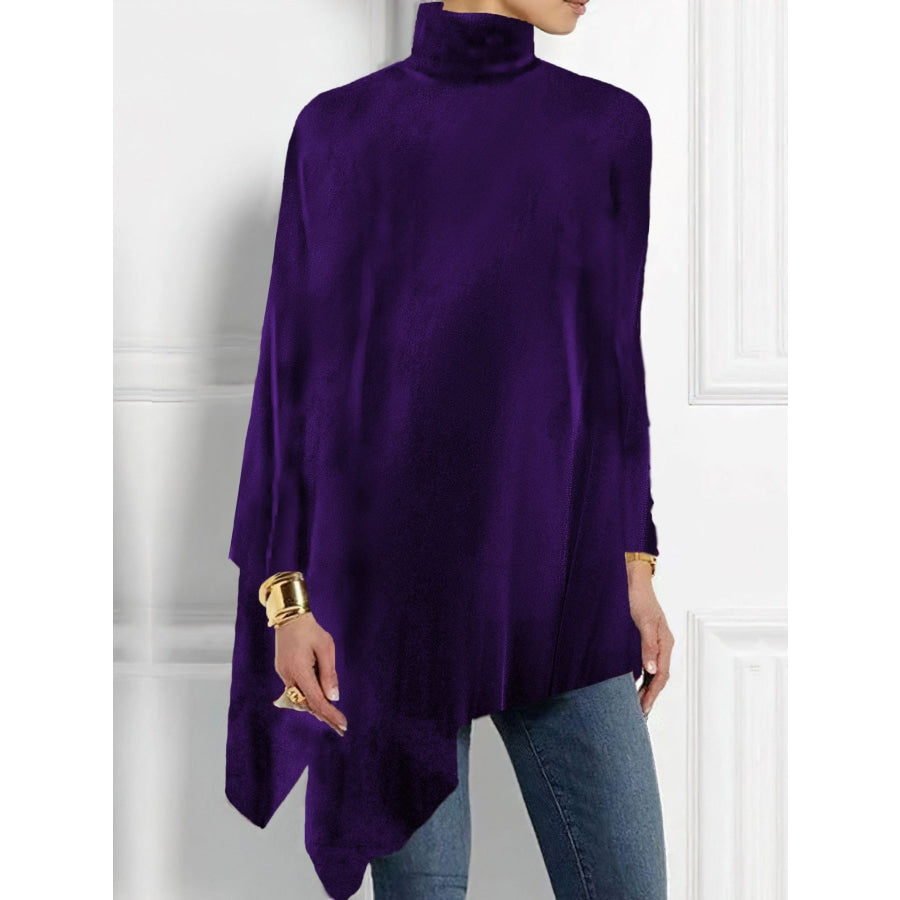 Elegant Turtleneck Asymmetric Hem Top Purple / S Apparel and Accessories